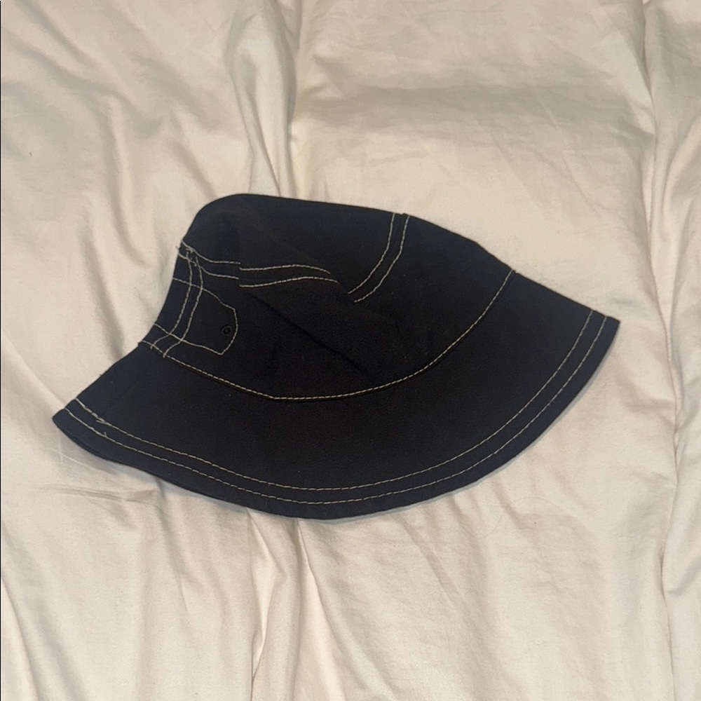 Black Bucket Hat with White Stitching